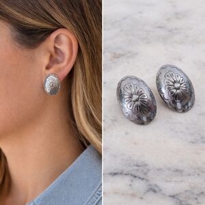 Vintage Sterling Silver Southwest Concho Post Earrings | 1.25” Oval Floral